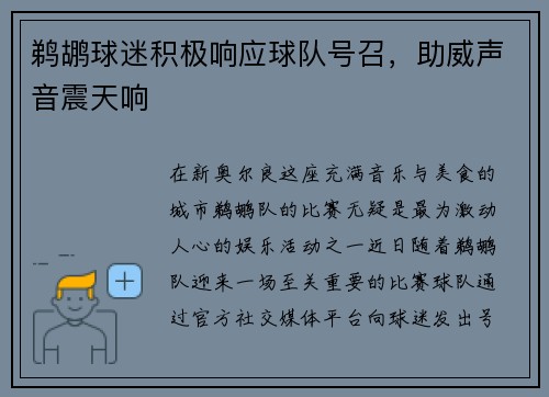 鹈鹕球迷积极响应球队号召，助威声音震天响